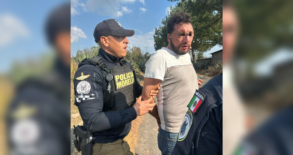 Hombre identificado como Giovani ‘H’ con los ojos censurados siendo detenido por policías de Morelia
