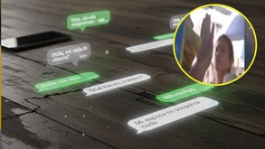 Mensajes de WhatsApp junto a captura de pantalla de mujer golpeando hombre