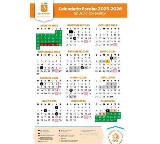 Calendario escolar 2025-2026 Nuevo León