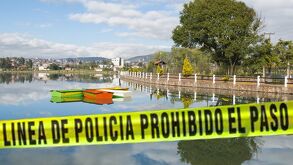 Acordonamiento policial en la laguna de chignahuapan.