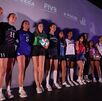 Jugadoras de los equipos de la liga profesional de voleibol femenil en México durante la presentación del torneo.