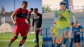 'Djuka', delantero del Atlas y Luis Rey, defensa del Puebla entrenando para el partido de la jornada 1 del Clausura 2026.