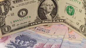 Dólares estadounidenses y billetes de 50 pesos.