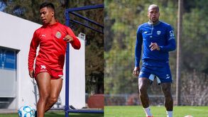 Efraín Álvarez y Kenedy entrenando previo al partido de Chivas vs Pachuca en el Clausura 2026.