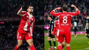 Luis Díaz y León Goretzka celebrando los goles del Bayern Múnich en la Bundesliga.