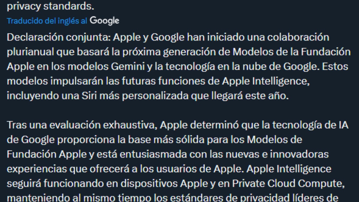 comunicado de google sobre la colaboración con apple