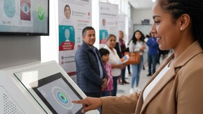 Mujer utilizando su CURP biométrica en México