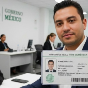 un hombre tramitando su curp biométrica en una oficina