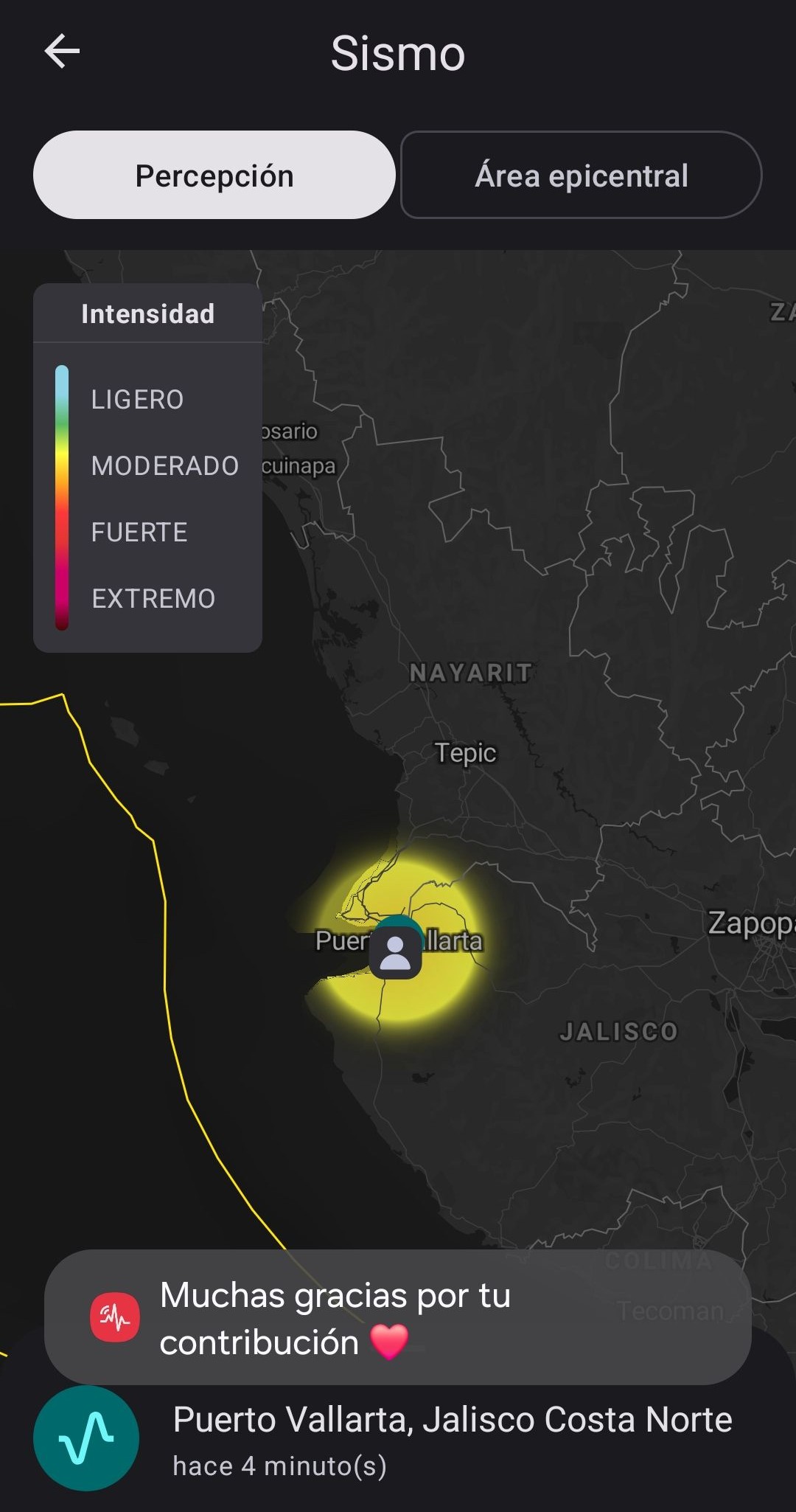 Alerta sísmica de Puerto Vallarta via teléfono celular