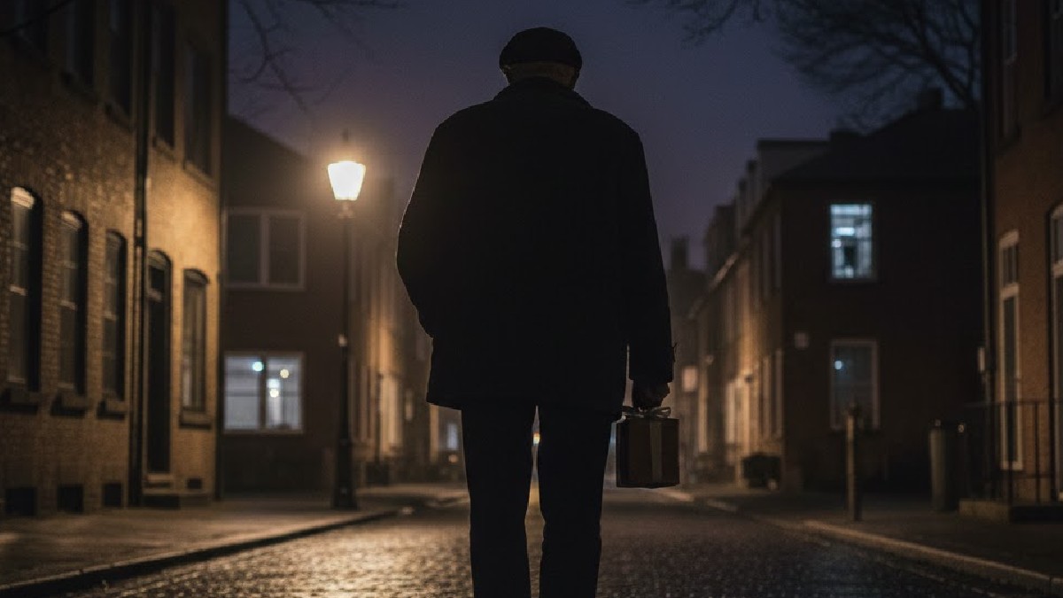 Sombra de abuelo caminando en la oscuridad