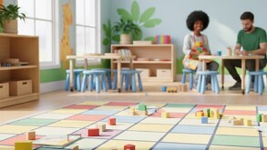 Estancia infantil con juguetes de diferentes colores