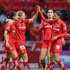 Jugadoras de Toluca Femenil celebrando un gol ante Tijuana.