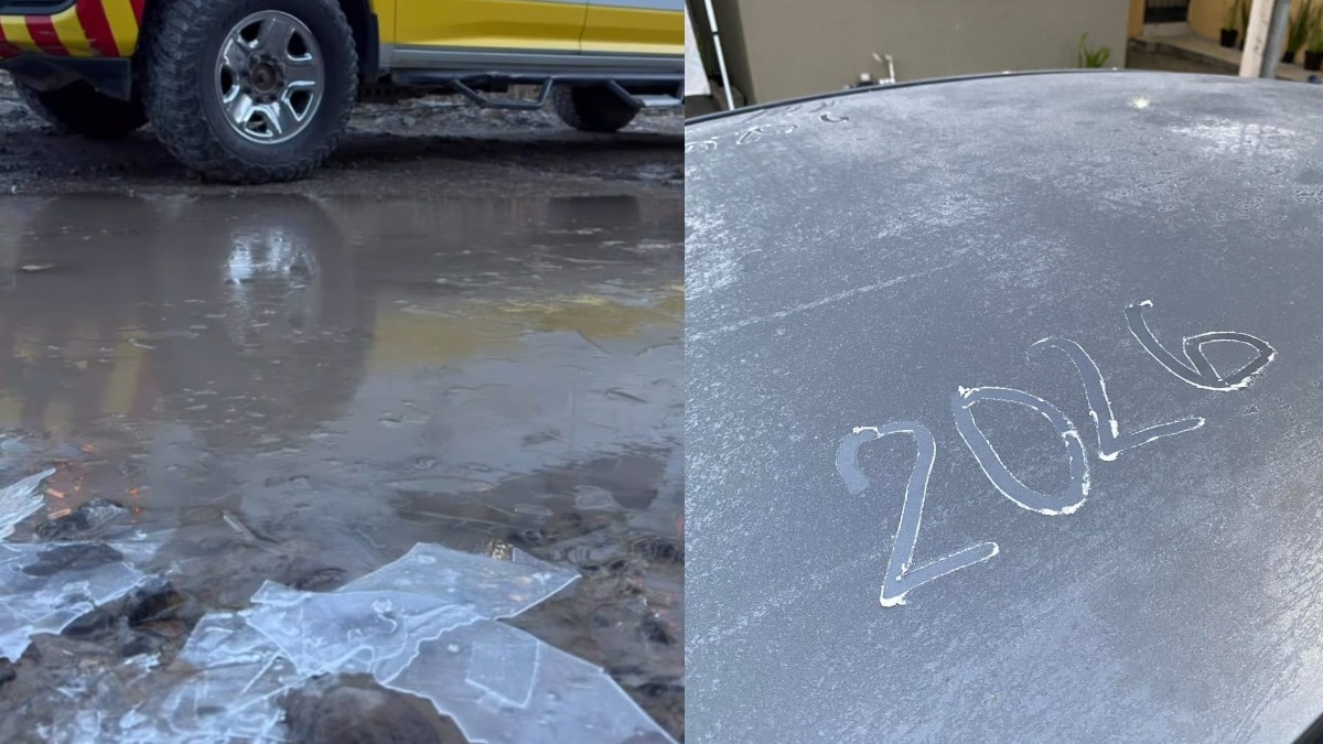 Autos con hielo en zona citrícola en Nuevo León.