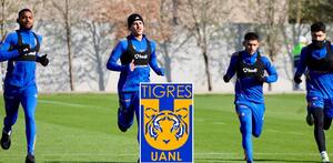 Joaquim Pereira, Rómulo Zwarg, Jesús Garza y Nicolás Ibáñez entrenando con Tigres el lunes 19 de enero de 2026.