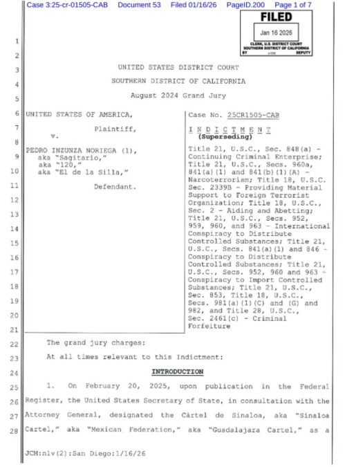 Pedro Inzunza Noriega, alias 'El Sagitario' o 'El señor de la Silla', será acusado por seis delitos en Estados Unidos.