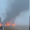 Incendio de tráiler en la autopista a Nuevo Laredo.