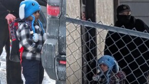 Niño con gorro azul y chamarra de cuadros