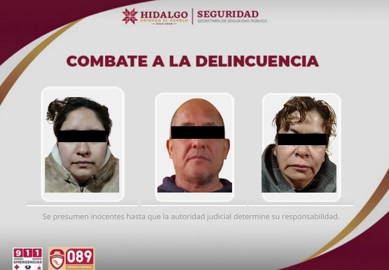 Fotografía de tres personas vinculadas al crimen de un hombre en Tizayuca, Hidalgo.