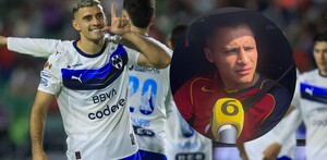 Germán Berterame celebrando un gol con Rayados ante Mazatlán.