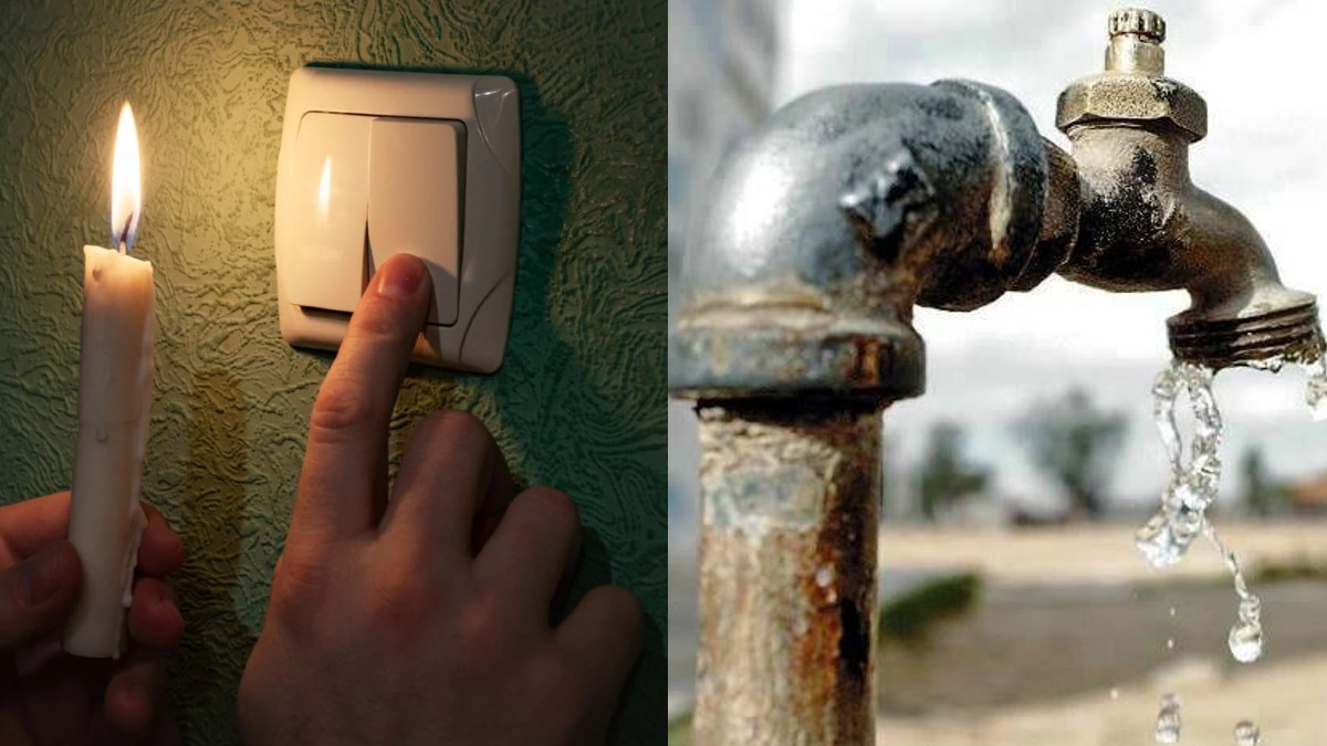 Poca agua en una llave, falta de luz y una vela.