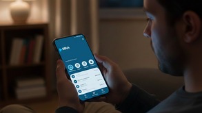 Hombre viendo aplicación de BBVA en su celular