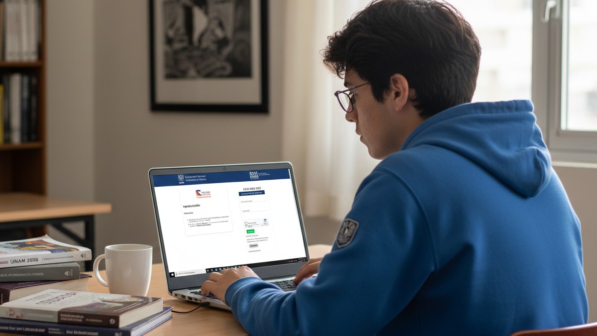 Joven haciendo su registro para la licenciatura de la UNAM en 2026.