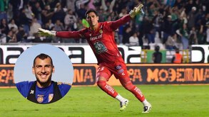 Óscar García, portero canterano de Club León, festejando un gol durante la jornada 1 del Clausura 2026 donde enfrentaron a Cruz Azul.
