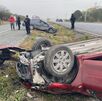 Carro volcado en Carretera Nacional en Linares.