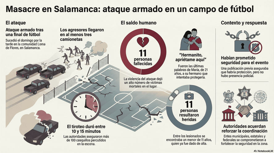Hombres armados que llegaron en al menos tres camionetas ingresaron al campo y comenzaron a disparar contra los presentes, sin importar que hubiera menores.
