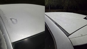 Hielo en autos en zona citrícola en Nuevo León.