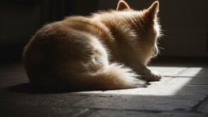 Perro de color café acostado en el suelo