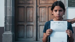 Menor trans con un documento en sus manos, generado con IA