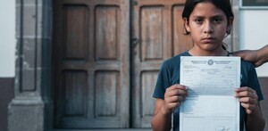 Menor trans con un documento en sus manos, generado con IA