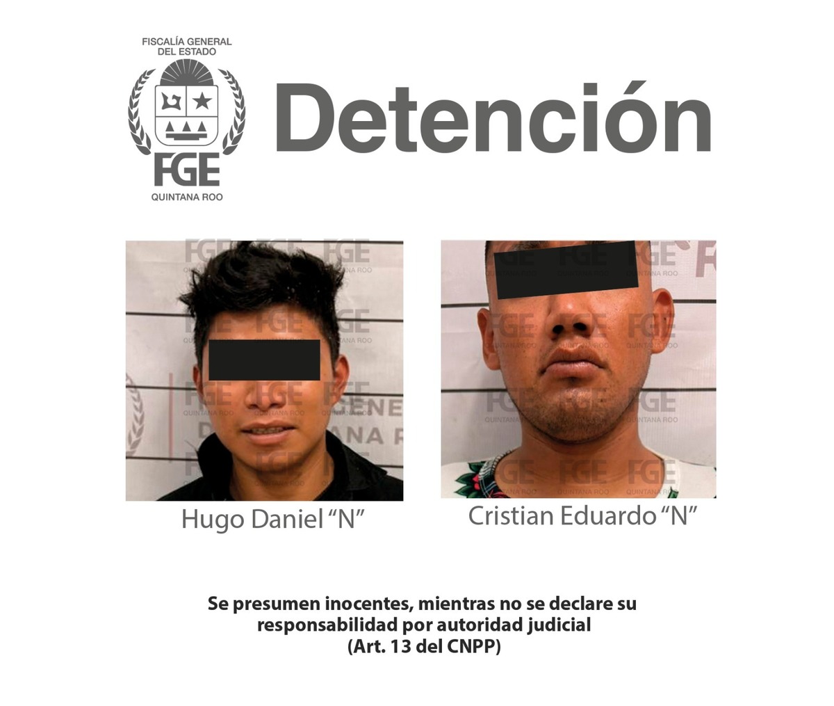 Hugo Daniel 'N' y Cristian Eduardo 'N' detenidos en Quintana Roo