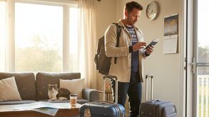 Hombre alistándose para viajar durante el puente del 2 de febrero 2026