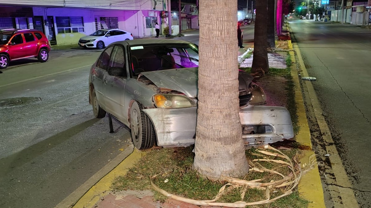 Carro chocado contra palma durante la noche en Saltillo 400 de Torreón.