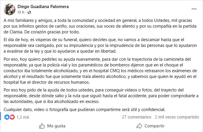 Esposo de Clarisa Rodríguez acusa encubrimiento del culpable del accidente en Puerto Vallarta