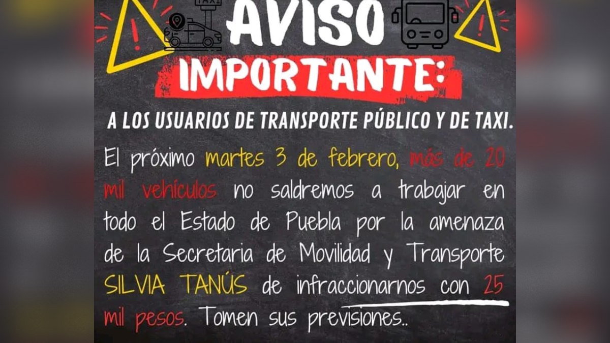 anuncio de paro de transporte público en puebla