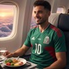 Hombre con la camiseta de la Selección Mexicana en un avión.