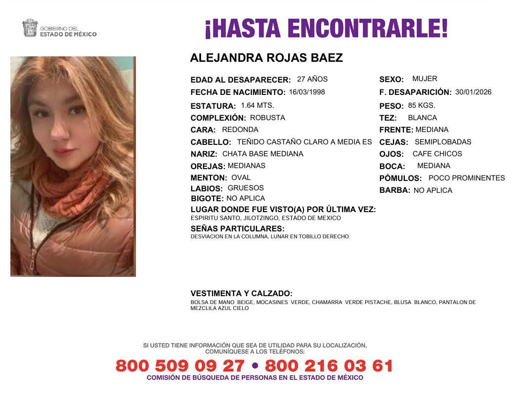 Ficha búsqueda Alejandra Rojas Báez en Edomex