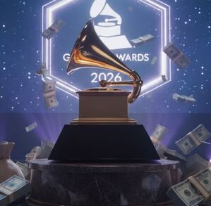 Logo de los premios Grammy con unos dólares