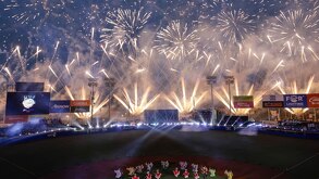 Estadio Panamericano con pirotecnia en la inauguración de la Liga ARCO.