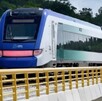 Se observa un tren color blanco, con azul y también verde.