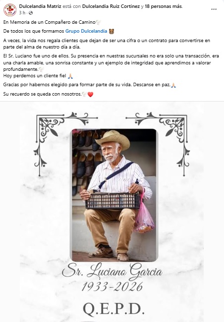 Esquela de Luciano García, dulcero asesinado en Papantla, Veracruz.