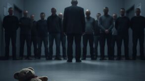 Imagen generada con IA de Gemini donde aparecen padres y un oso de peluche.