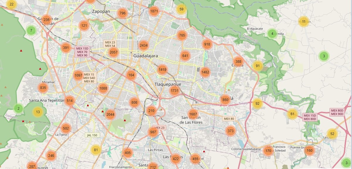 Mapa zonas inseguras Guadalajara