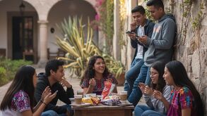 Jóvenes platicando mientras usan palabras como cringe, funa, facto, rizz