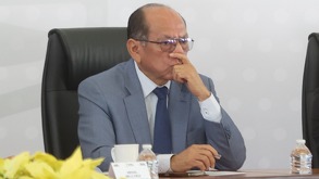 Samuel Aguilar Pala, secretario de Gobernación de Puebla, durante una conferencia de prensa.