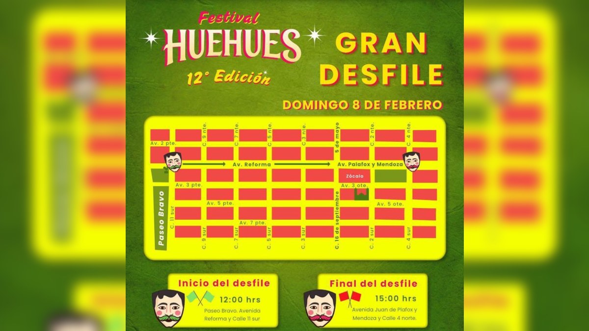 mapa de la ruta del desfile de hueues en puebla