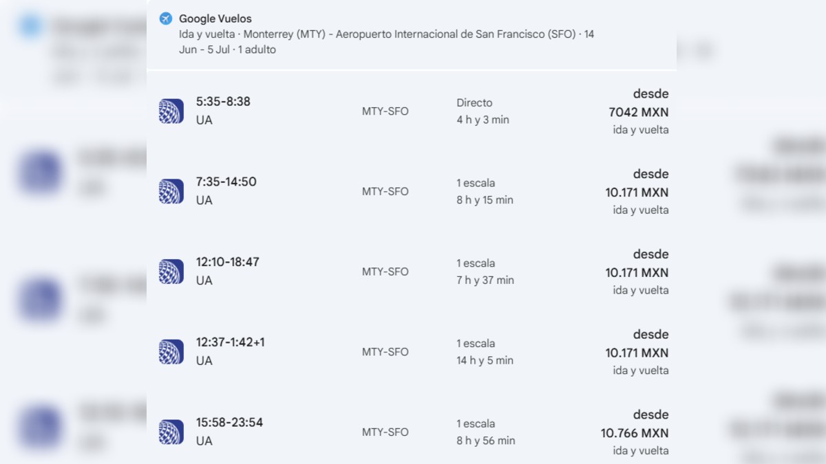 comparativos vuelos monterrey-san francisco en Google Vuelos